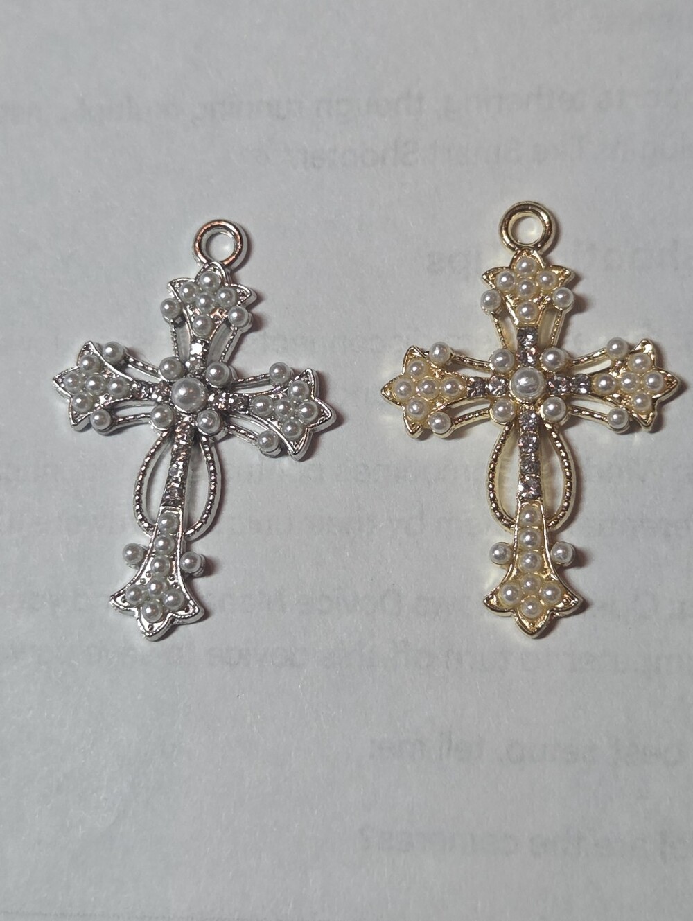 Pearl Accent Cross Pendant Duo - Silver & Gold